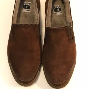 Frye Gemma cognac suede shearling slip-on sz 10 M